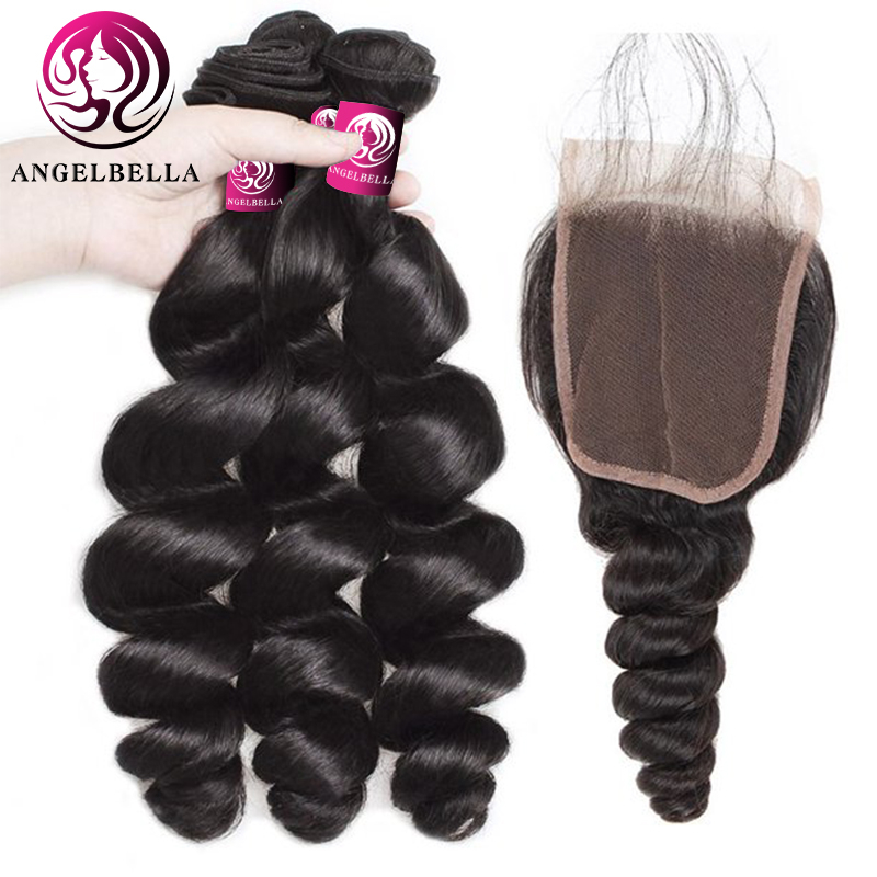 Cabello humano brasileño 3 paquetes con cierre de encaje ola suelta 100 paquetes de cabello humano con cierre