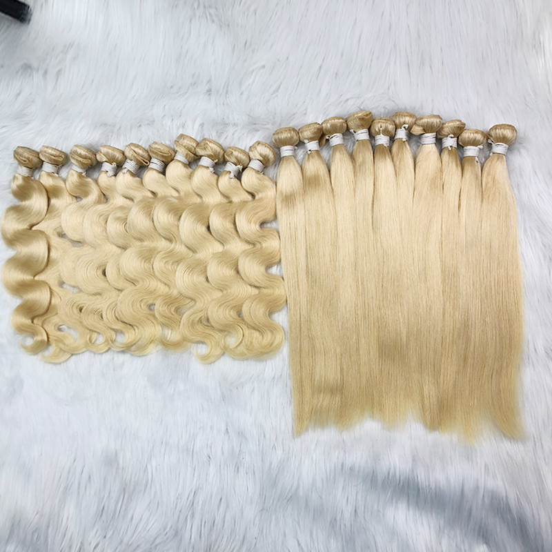 613 Bondles de cabello humano brasileño 8 ''-30 '' Bundos rubios rectos