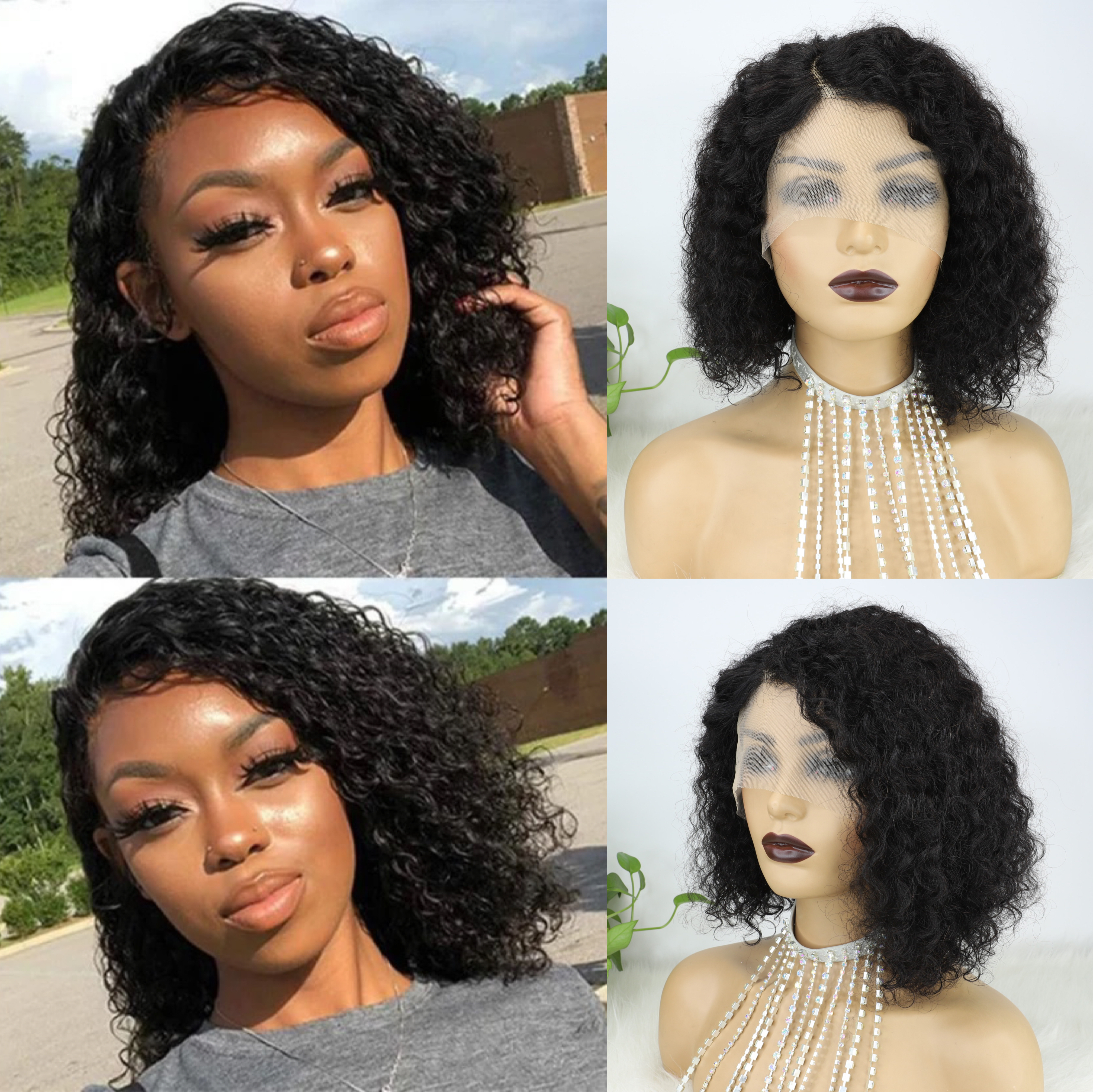 Pelucas de cabello humano bob de encaje 13x4 parte delantera ola profunda