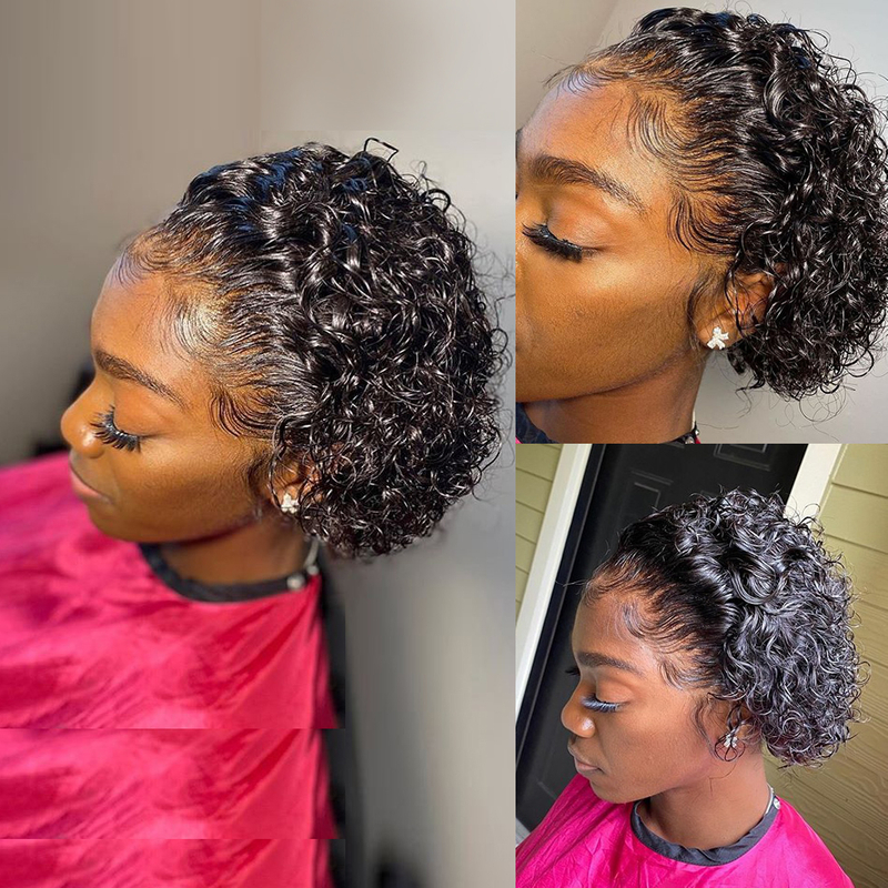2022 PIXIE Corte de cabello rizado Peluca de encaje de cabello rizado