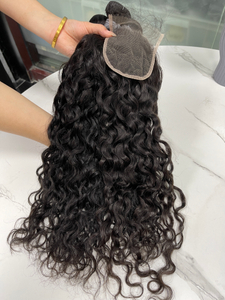 Cierre de encaje de ondas acuáticas de Angelbella con paquetes de cabello humano de virgen brasileño