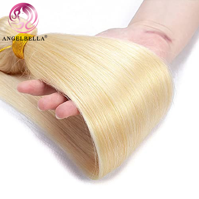 Angelbella Queen Doner Cabello virgen rubio 613 Extensiones de cabello crudo de Huamn paquetes rectos con cierre