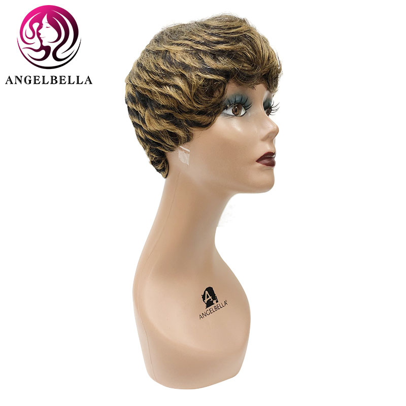 Velucas de cabello liso de 8 pulgadas de 8 pulgadas Máquina hecha Máquina resalta pelucas muy cortas Afroamericana 