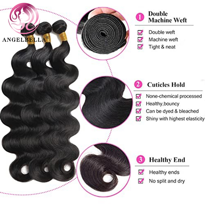 Angelbella Queen Doner Cabello virgen mejor calidad sin procesar brasileño 1b# bundles de cabello humano 