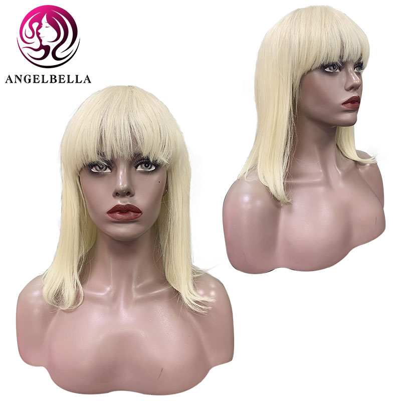 Peluca rubia corta con flequillo 14 pulgadas cabello humano liso pelucas rubias para mujeres negras 