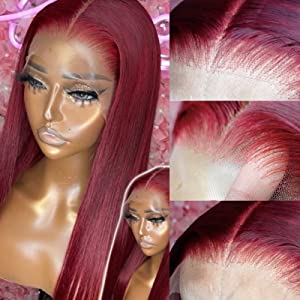 Brasileño Remy Hair Wig Wine Red coloreado 150% Densidad 13x4 Cordano frontal