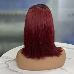 #99J Borgoña Boba recta pelucas brasileño Virginia Cabello corto cabello humano pelucas de encaje