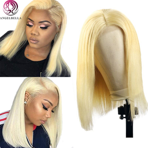 Miel recta rubia 613# peluca bob larga para mujeres 180 densidad cruda virgen cabello encaje peluca