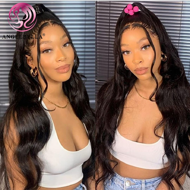 Angelbella DD Diamond Hair 13x4 Cerneras de encaje transparente Pelucas de ola de cuerpo Capacidad frontal Prepilado