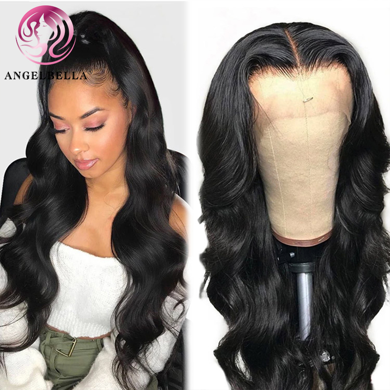Angelbella DD Diamond Hair 13x4 Cerneras de encaje transparente Pelucas de ola de cuerpo Capacidad frontal Prepilado
