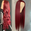 Brasileño Remy Hair Wig Wine Red coloreado 150% Densidad 13x4 Cordano frontal