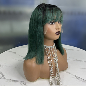 Cabello de peluca bob corta y verde para el calor resistente al calor con flequillo contundente.