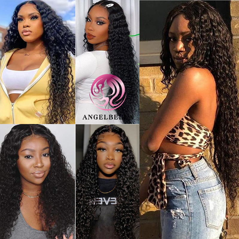 Angelbella dd Diamond Hair sin glúeramiento de la onda profunda de encaje 13x4 pelucas de cabello humano para mujeres negras prejlado